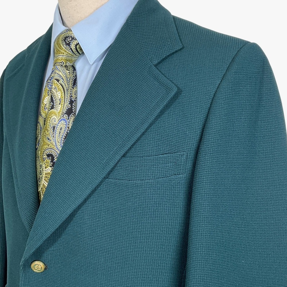 Cricketeer Blazer Men 40S Green Brass Crown Buttons Knit Texture Retro‎  70s USA